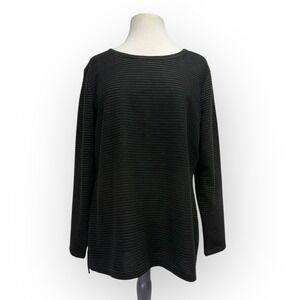 Christopher & Banks Black Metallic Stripe Long‎ Sleeve Top Size XL